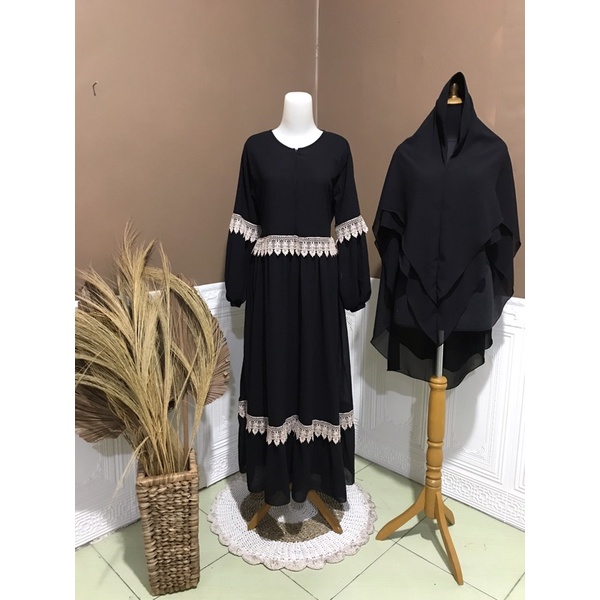 Gamis Ceruti DEWASA dengan Renda Daun