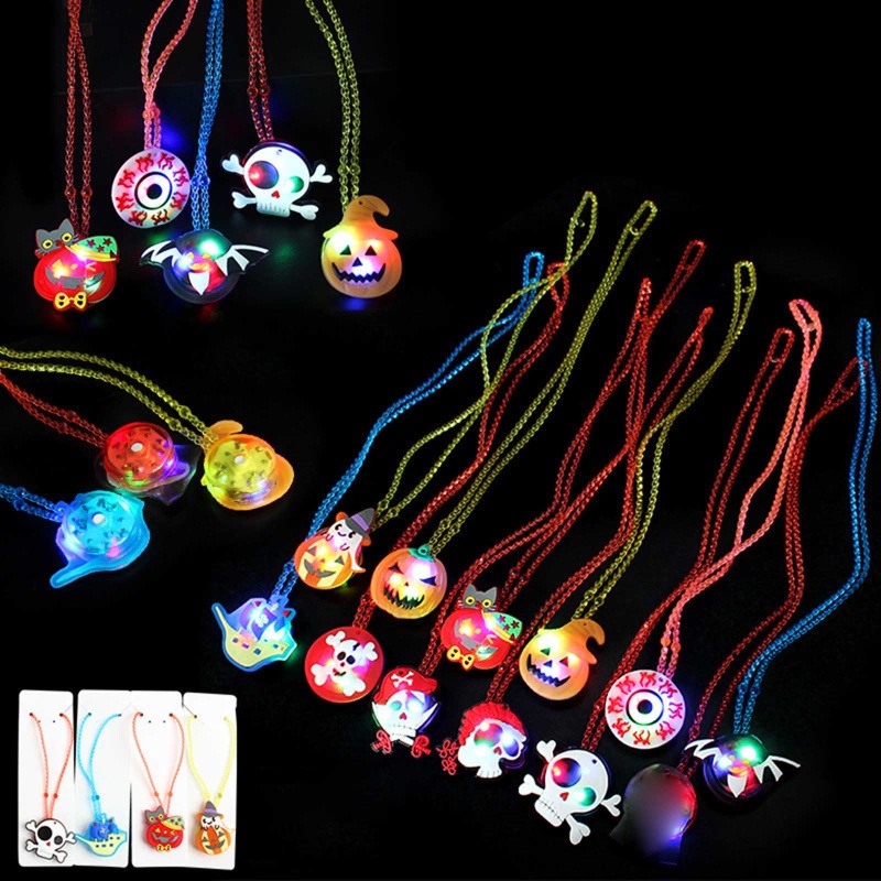 Zzz 5PCS / Set Mainan Kalung Dengan Lampu LED Warna-Warni Untuk Halloween