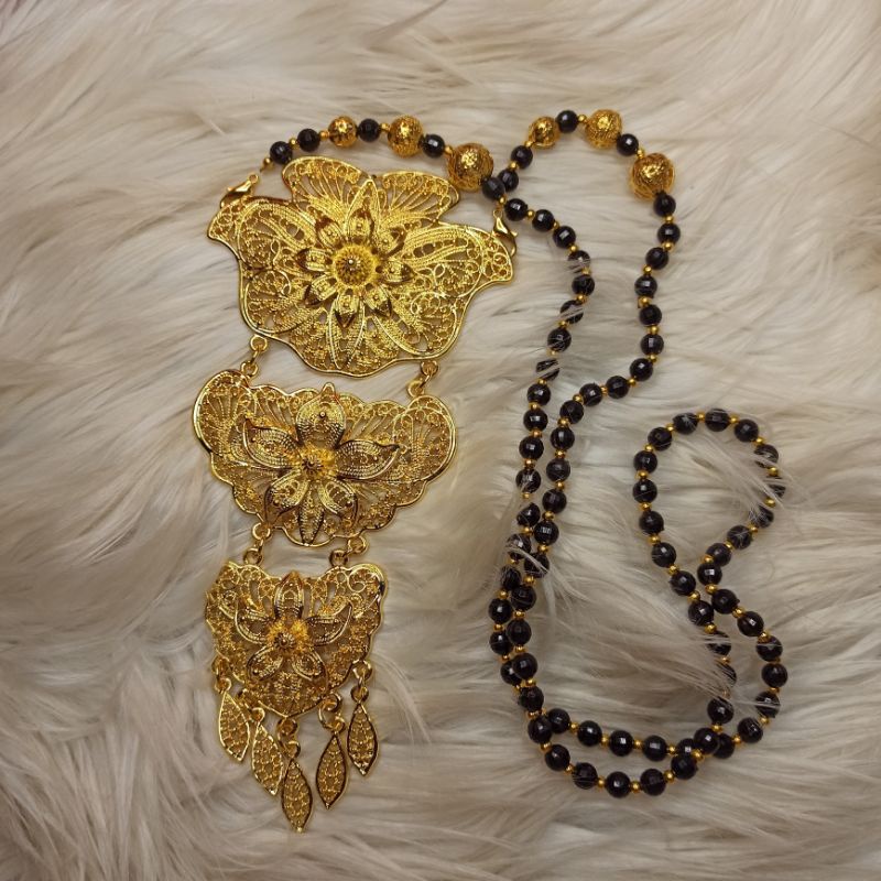 Kalung bros etnik dua tiga susun kalung kolara bugis baju bodo kebaya warna emas silver kalung pesta