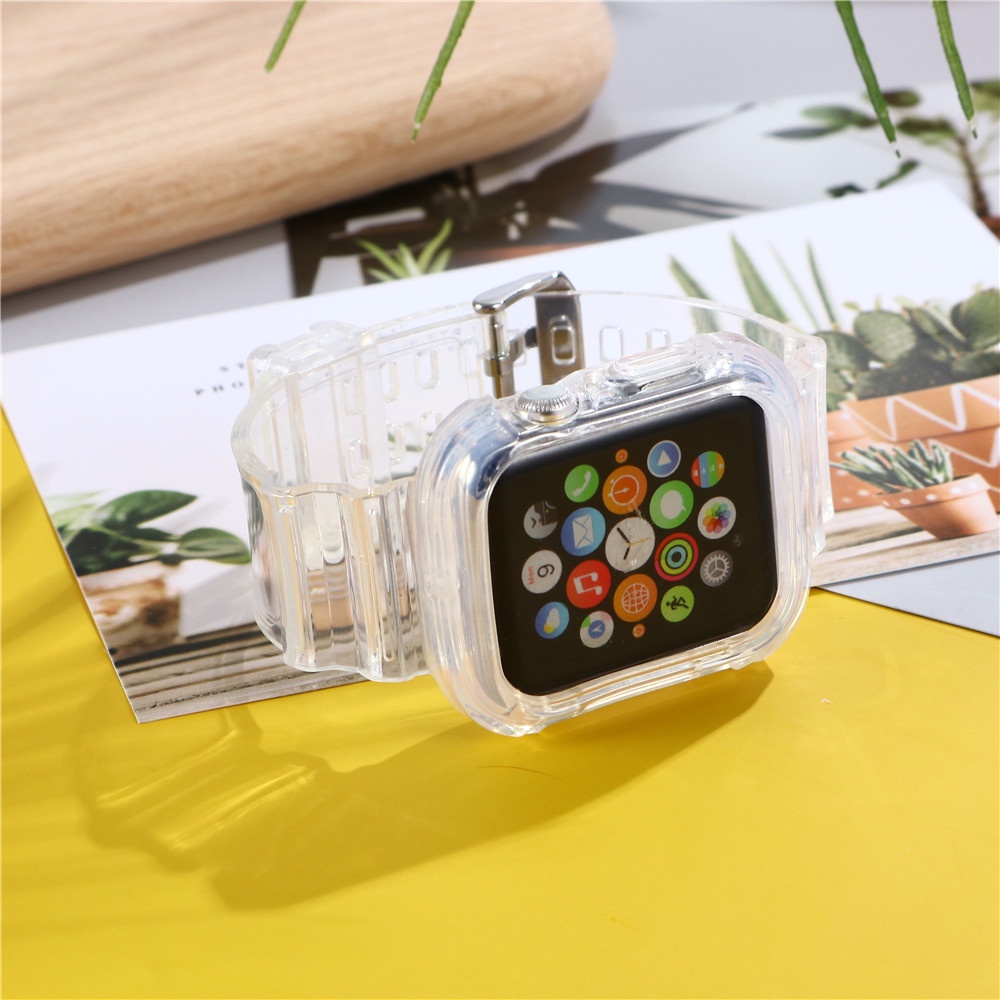 FULL SET TRANSPARENT STRAP dan BUMPER APPLE WATCH SERI 8 / SERI 7 (41mm / 45mm) SERI SE (2020 / 2022) SERI 6 / 5 / 4 (40mm / 44mm) / SERI 3 / 2 / 1 (38mm / 42mm) SUPPORT SMART WATCH T500 / T55 / IWO