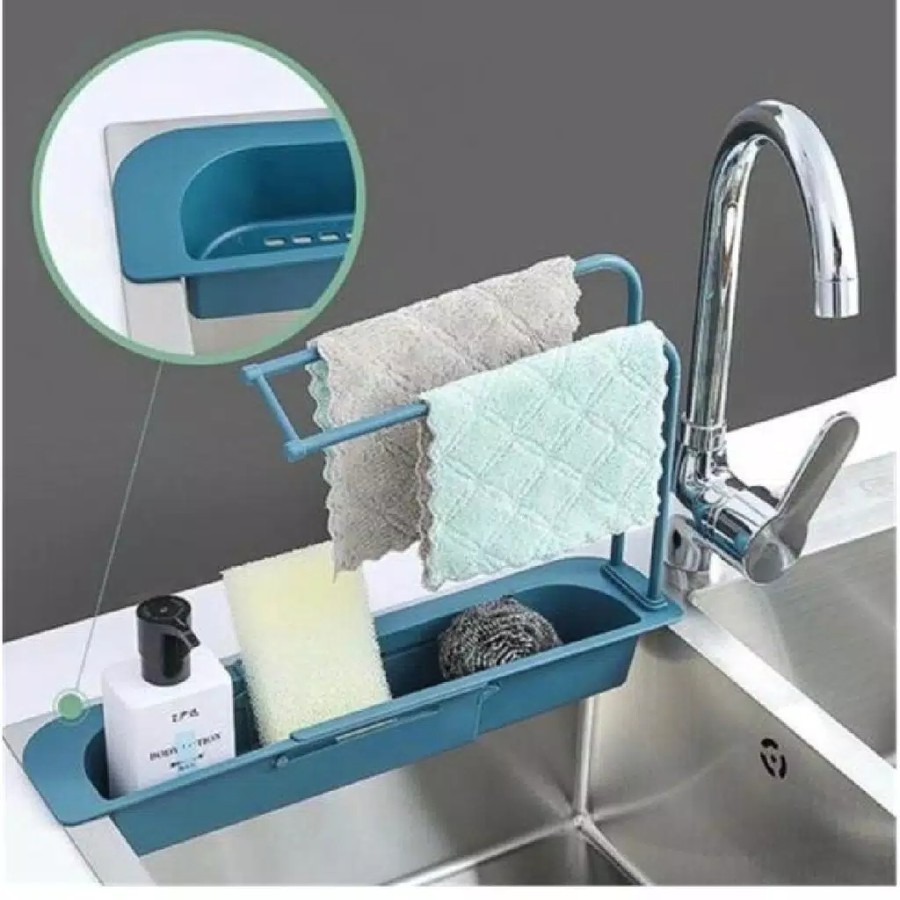 Trend-Rak Penyimpanan Spon Dapur kain lap Rak Wastafel flexible Tanpa Bor Sink Storage rack