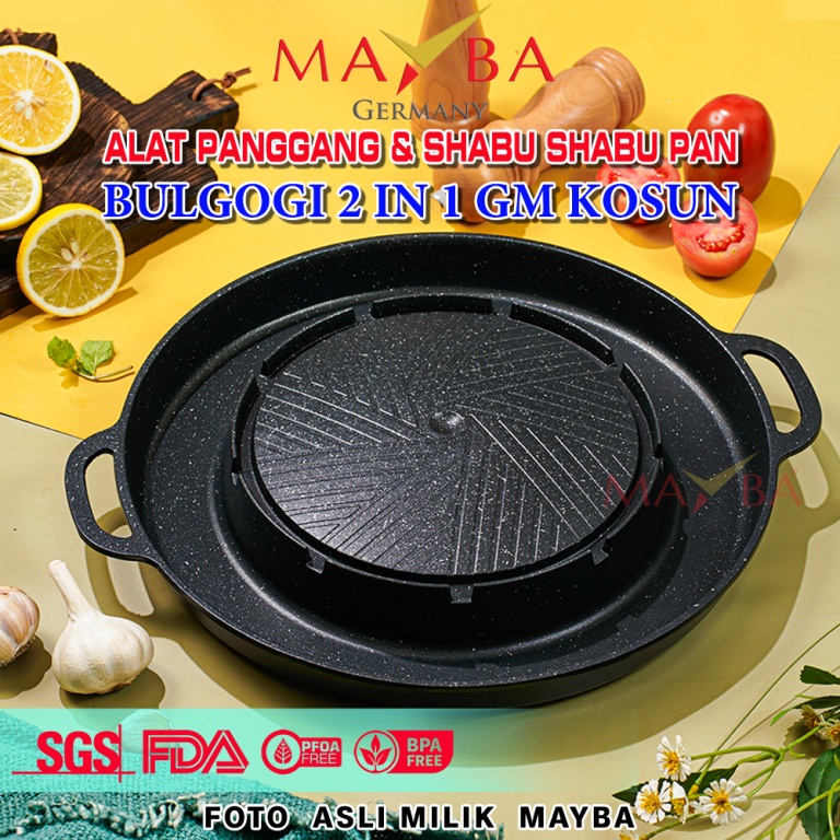 Mayba - Alat Panggangan Bulgogi 2 In 1 Korea Barbeque Grill Pan 2Fungsi Pemangganga Dan Shabu Shabu 