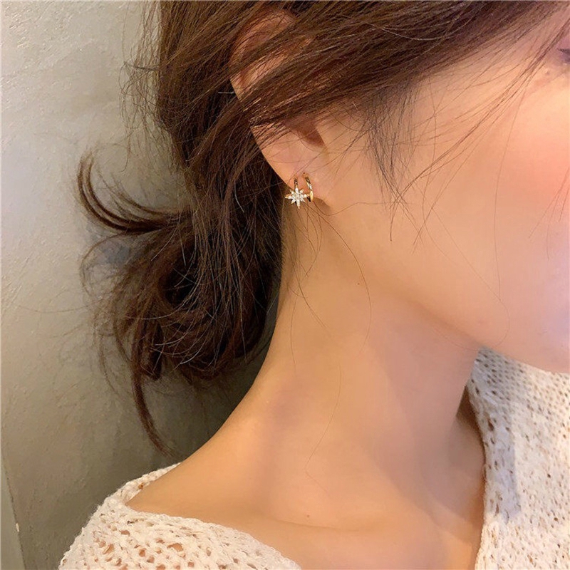 Geometris Baris Ganda glitter Berlian Delapan Berujung Bintang Anting lady Korea