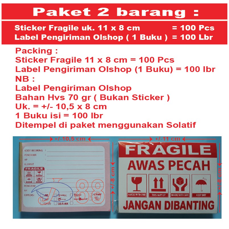 

Sticker Fragile Uk 11 x 8 cm & Label Olshop