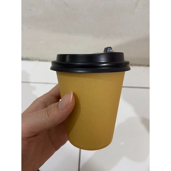 papercup coklat 8 oz + tutup hitam / gelas kertas / gelas kopi