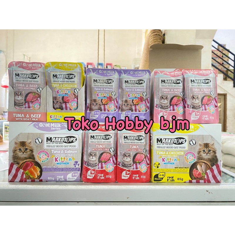 Markotops pouch SACHET 85gr goat milk susu mother kitten &amp; adult kucing makanan basah cat