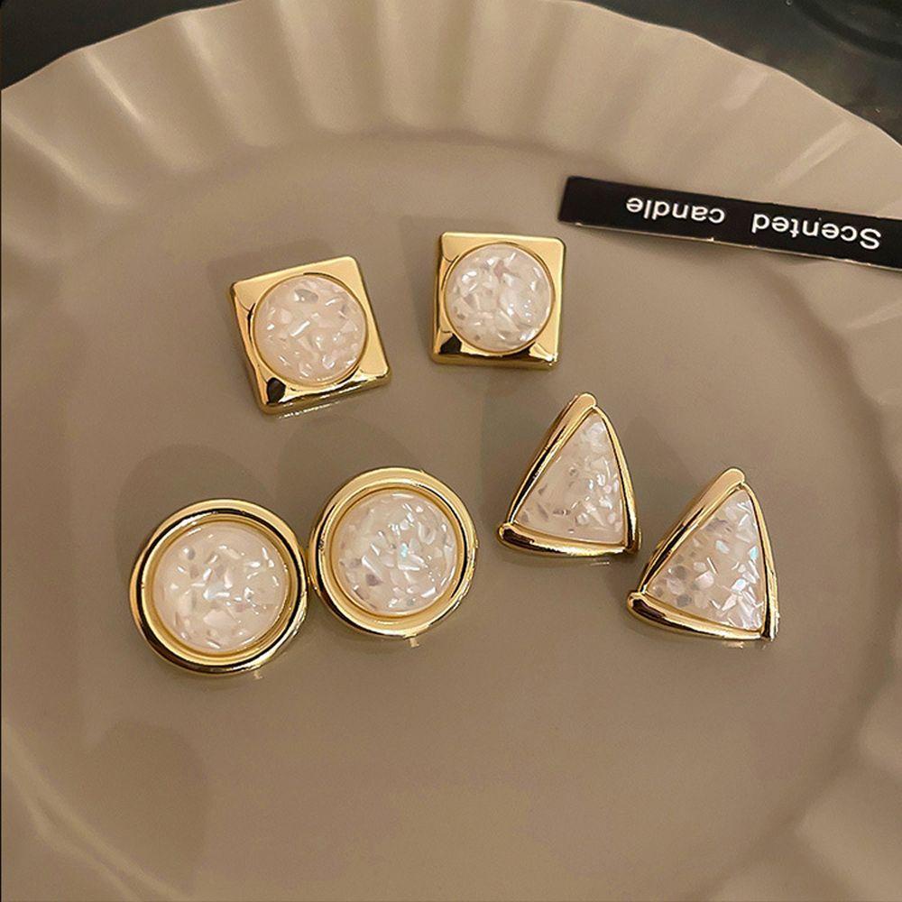 Needway Ear Studs Fashion Pesta Pernikahan Segitiga Bulat Persegi Enamel Stud Earrings Wanita Ear Hook