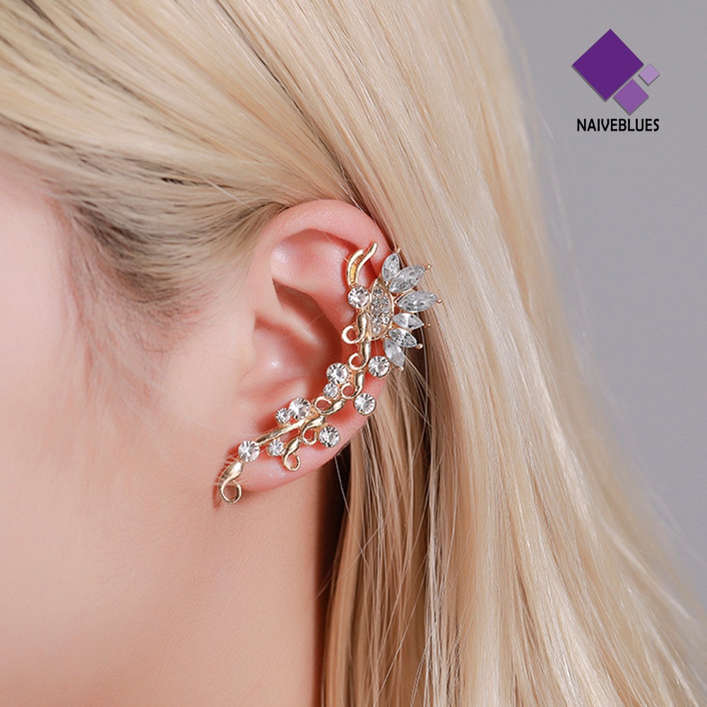 1 Pc Anting Stud Desain Bunga Kupu-Kupu Aksen Berlian Imitasi Untuk Wanita