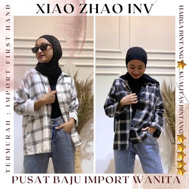 Baju Atasan Kemeja Korea Wanita Oversize Flanel Kotak Kotak Lengan Panjang Korean Style/ Kemeja Flan