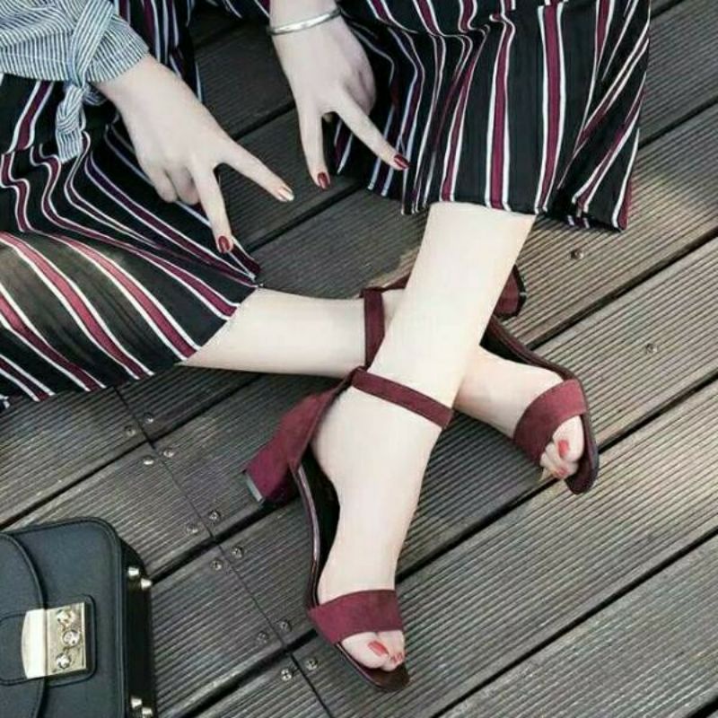 Sandal Heels Hak Tahu Wanita Tali Strapy/Sendal Pesta Cewek Kekinian Terbaru