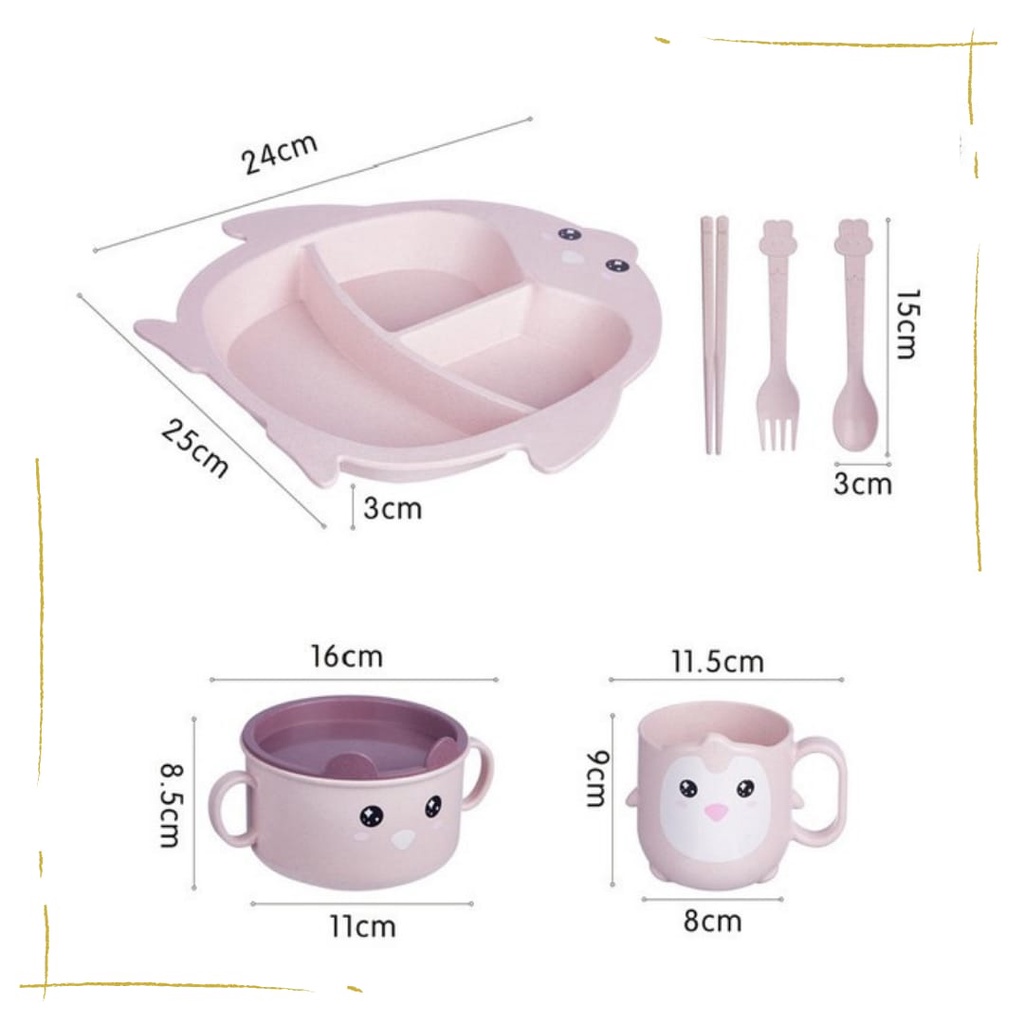 Lakuku - Feeding set 6 in 1 Crab Penguin wheat straw Peralatan Makan Anak Piring Gelas Mangkuk jerami gandum