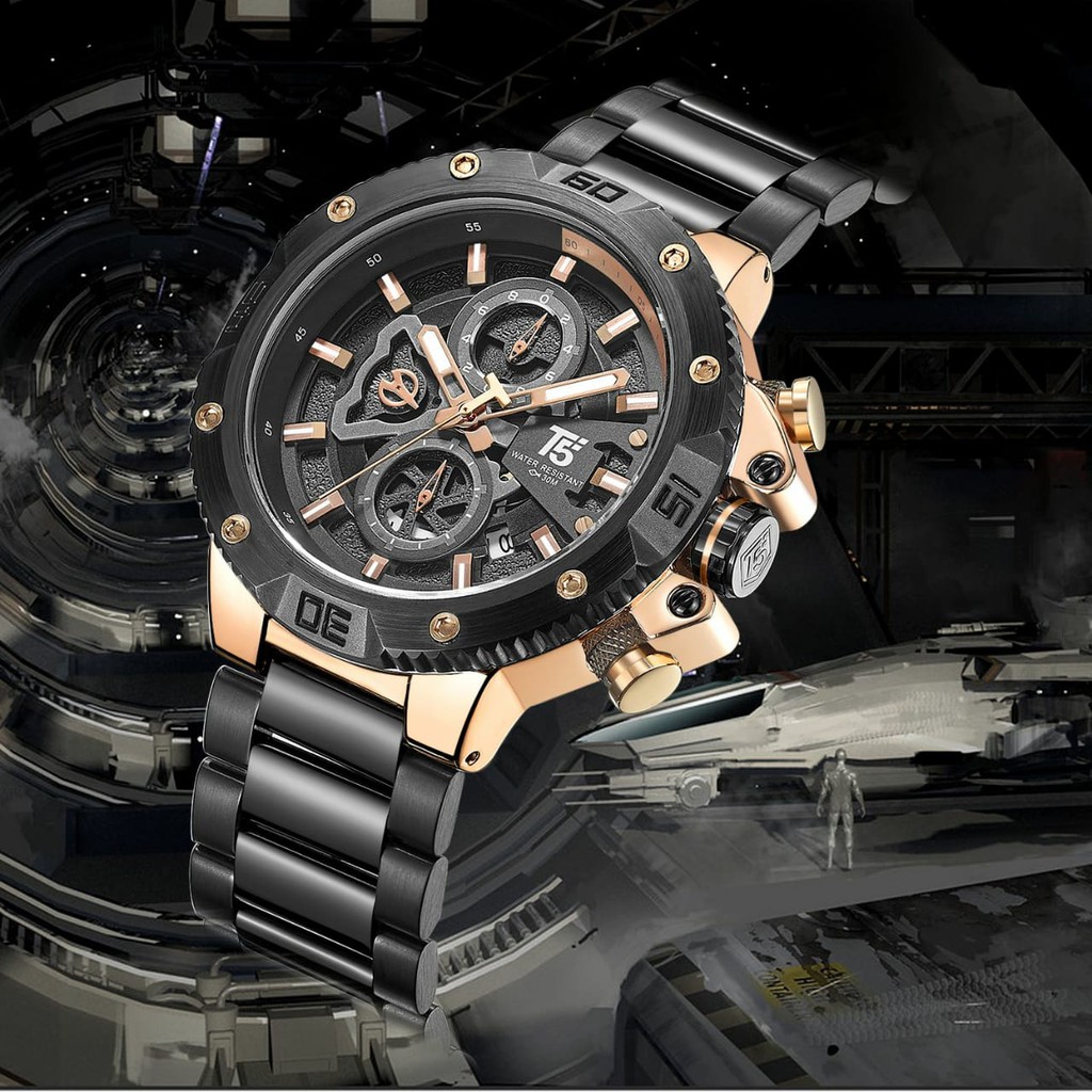 Jam Tangan Pria Chrono Stopwatch T5 H3705 3705 Original