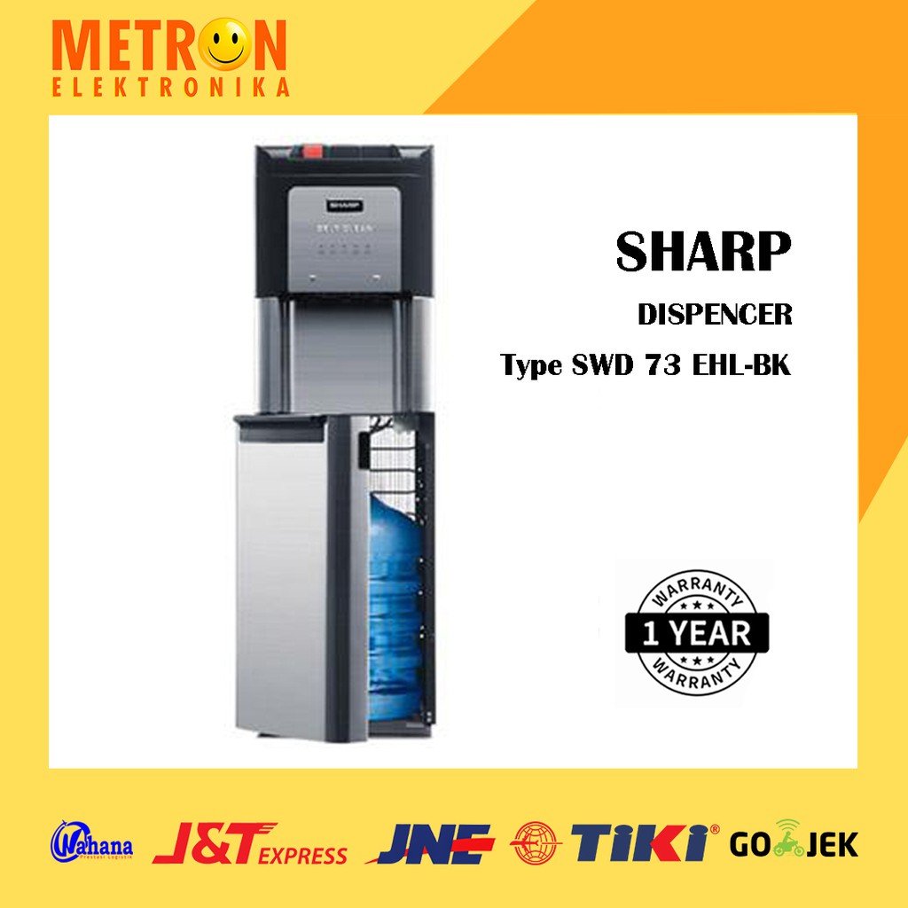 SHARP SWD 73 EHL BK / BLACK DISPENSER HOT COOK COLD 5 LED INDICATOR GALON BAWAH / SWD73EHLBK