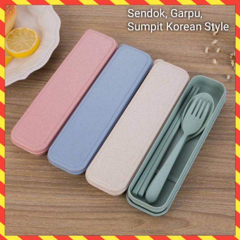 Sendok Garpu Sumpit 5 in 1 Sendok Set Traveling Box Murah Korean Style