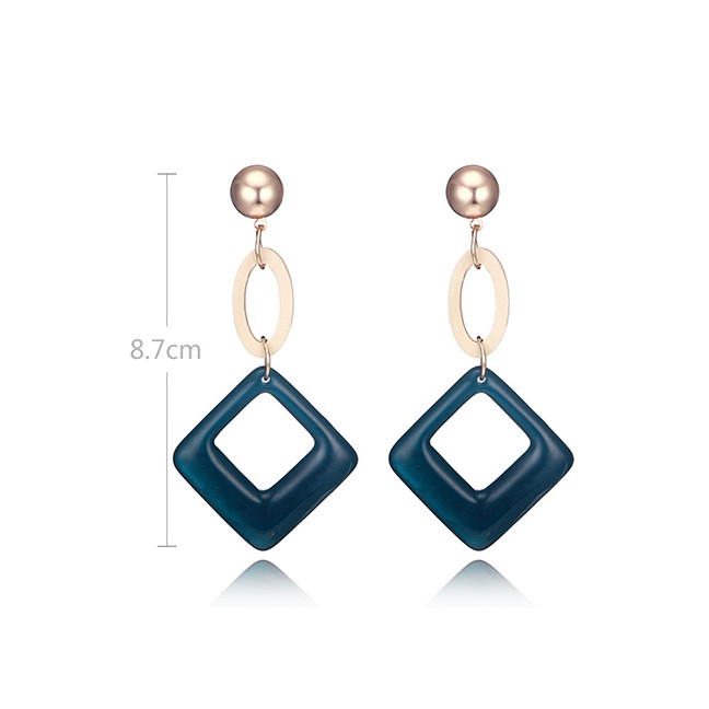LRC Anting Tusuk Fashion Color Mixing Square Acrylic Hit Color Hollow Earrings P06600