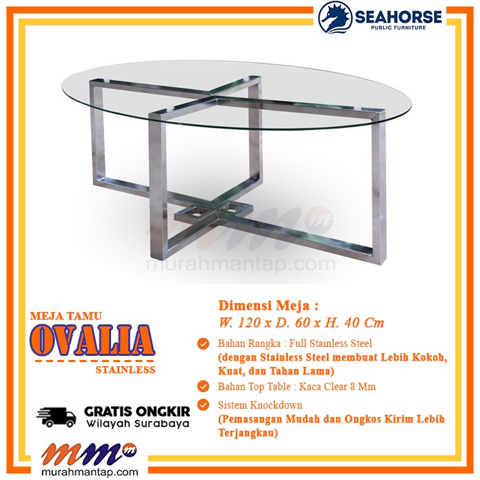 Meja Tamu Aesthetic | Meja Meja Cafe | Seahorse Ovalia Full Kaca