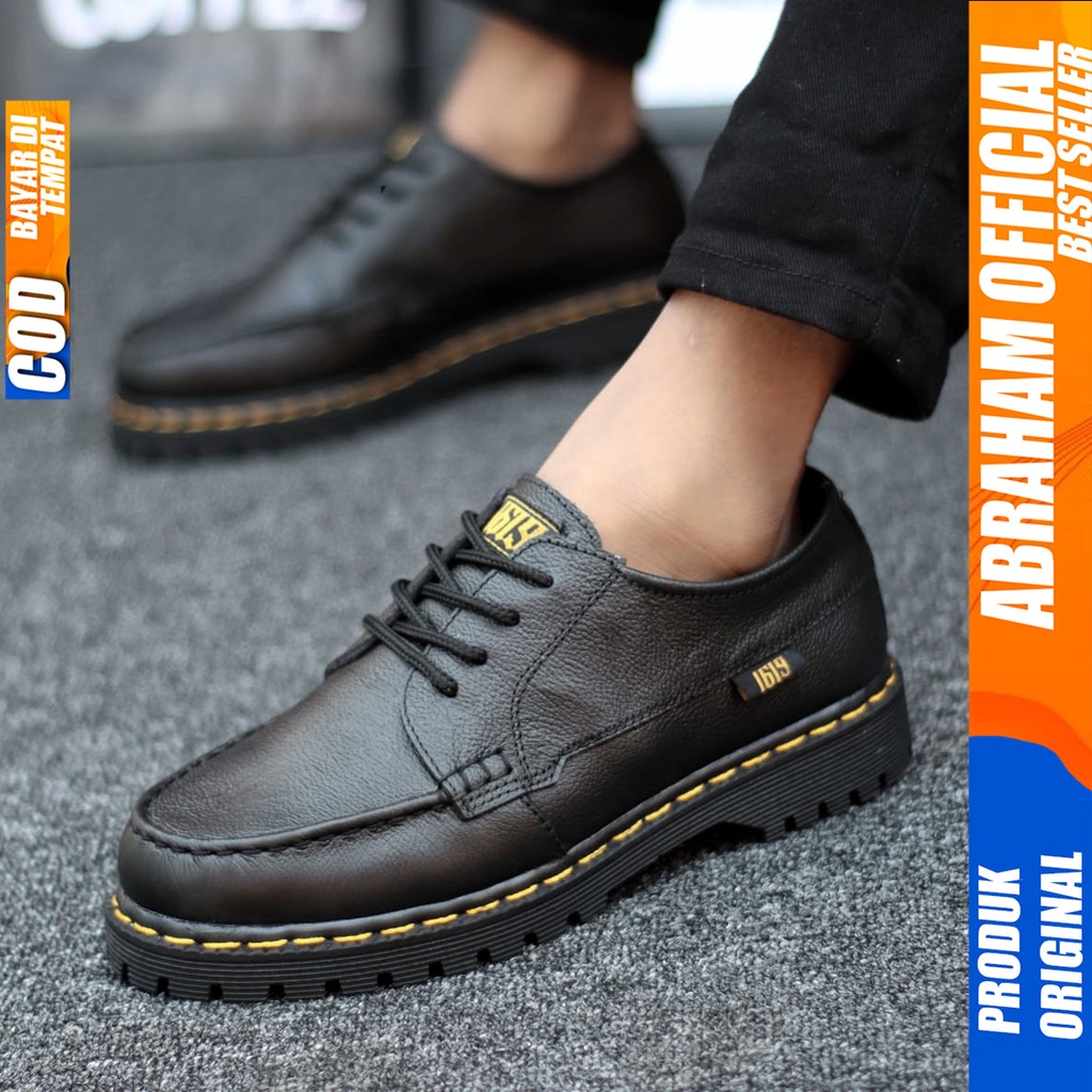 Sepatu Docmart Kulit Asli Pantofel Kerja Formal Hitam Pria Abraham Zapato