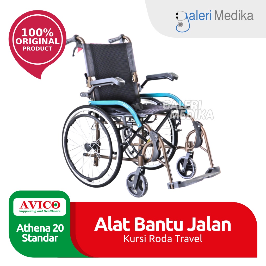 KHUSUS GOJEK/GRAB Kursi Roda Aluminium / Aluminium Wheelchair Avico Athena - Kursi Roda Travel Bisa Dilipat Roda Besar 20 Inchi