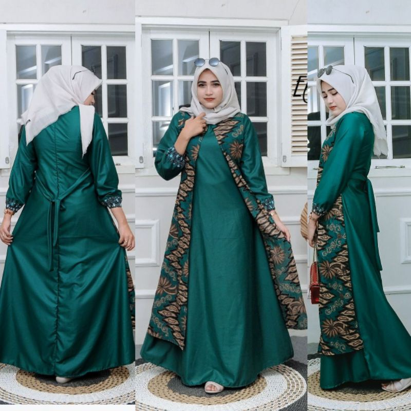 COUPLE BATIK TOYOBO JUMBO LD 110 120 CANTIK BUSUI SARIMBIT JUMBO MAXI DRESS MEGA MENDUNG HIJAU BOTOL MAROON NAVY-GAMIS TOYOB MEGA IJO