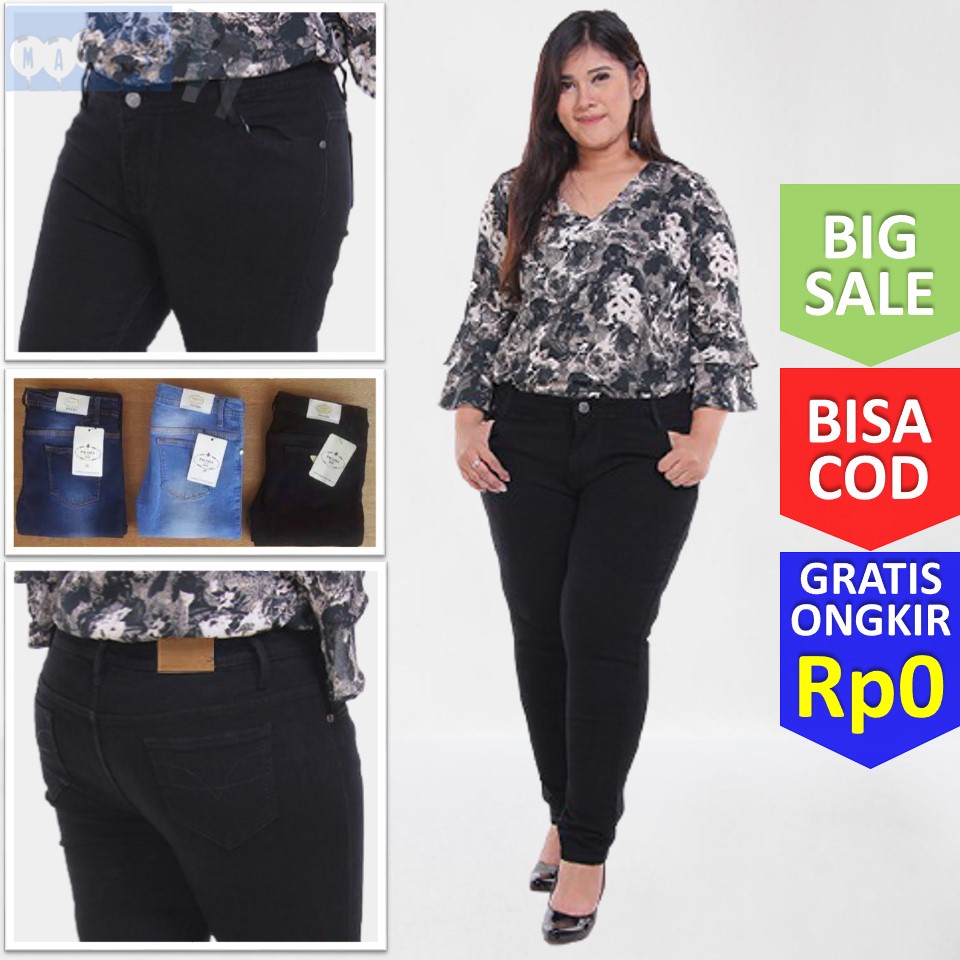 Celana Jeans Wanita Prada Jumbo Bigsize Bahan Softjeans Tebal dan Halus Size Besar 31-34 Superjumbo 