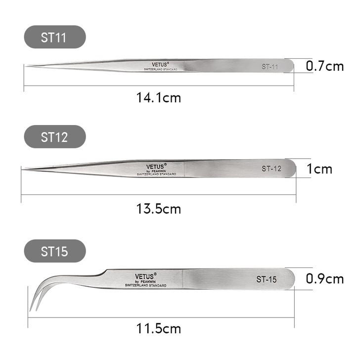 St Series Vetus Pinset Stainless Steel Model Lurus+Melengkung Untuk Extension Bulu Mata