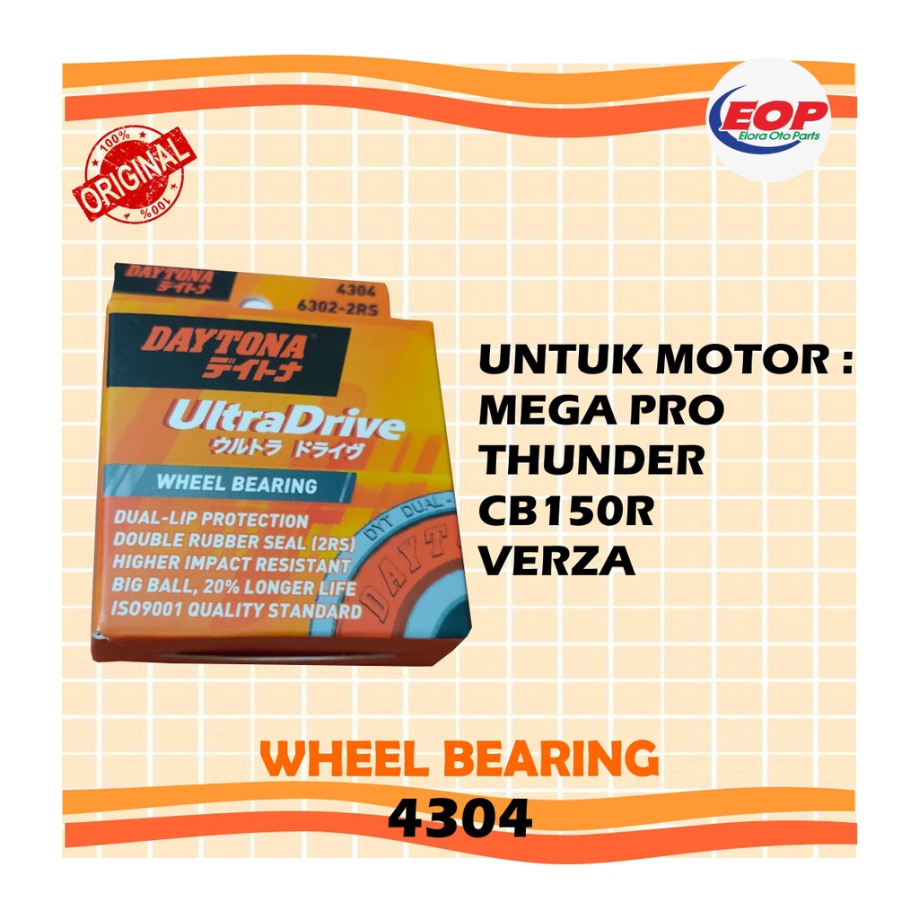 BEARING LAHAR RODA ORIGINAL DAYTONA 6302-2RS MEGA PRO THUNDER CB150R VERZA 4304