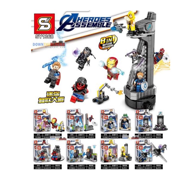 SY 1368 Minifigures Avengers End Games 8 in 1 Mini Avengers Tower