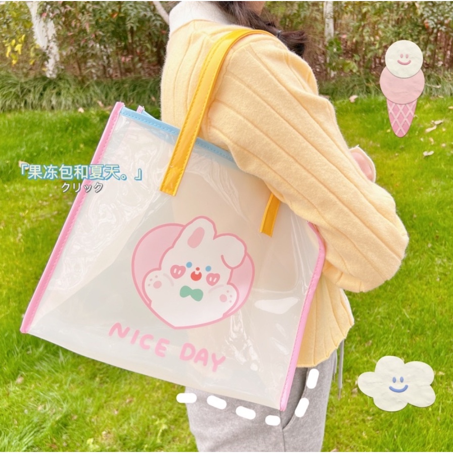 TOTEBAG KOREA MOTIF CUTE RABBIT AND BEAR / TOTEBAG LUCU GAYA KOREA / TOTEBAG ESTETIK / TAS LAPTOP / TAS DOKUMEN / TAS PIKNIK / TAS JINJING / TAS KULIAH / TAS ANTI AIR / TAS PVC / TOTEBAG WANITA / BELLE TOTEBAG