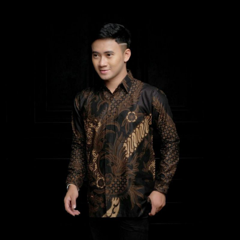 Batik Pria Lengan Panjang BATIK AZMIL HRB026 motif KERATONAN Kode 002 size M L XL XXL Reguler-1