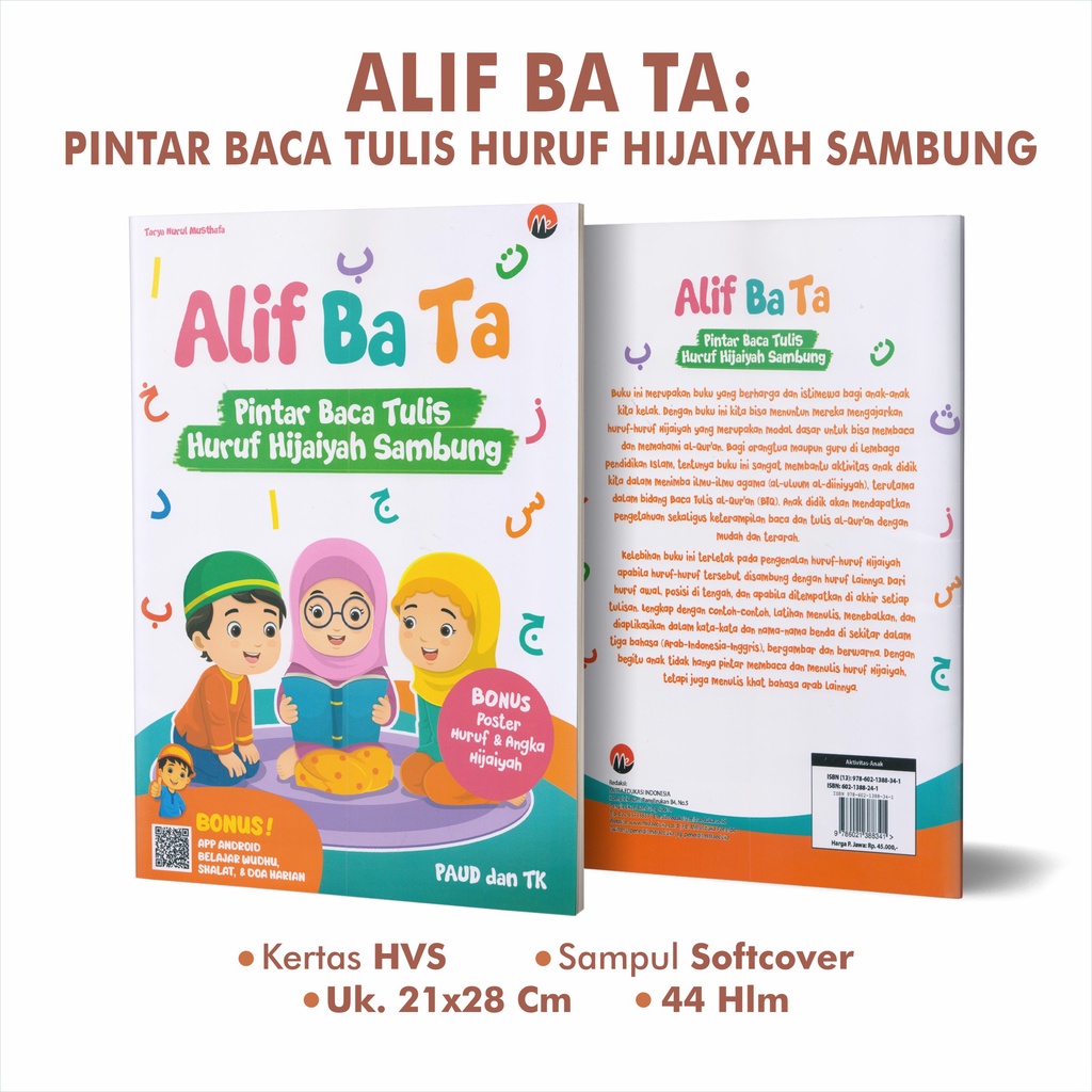 Buku Anak Islami Alif Ba Ta Pintar Baca Tulis Huruf Hijaiyah Sambung Untuk Anak TK PAUD Bonus Poster