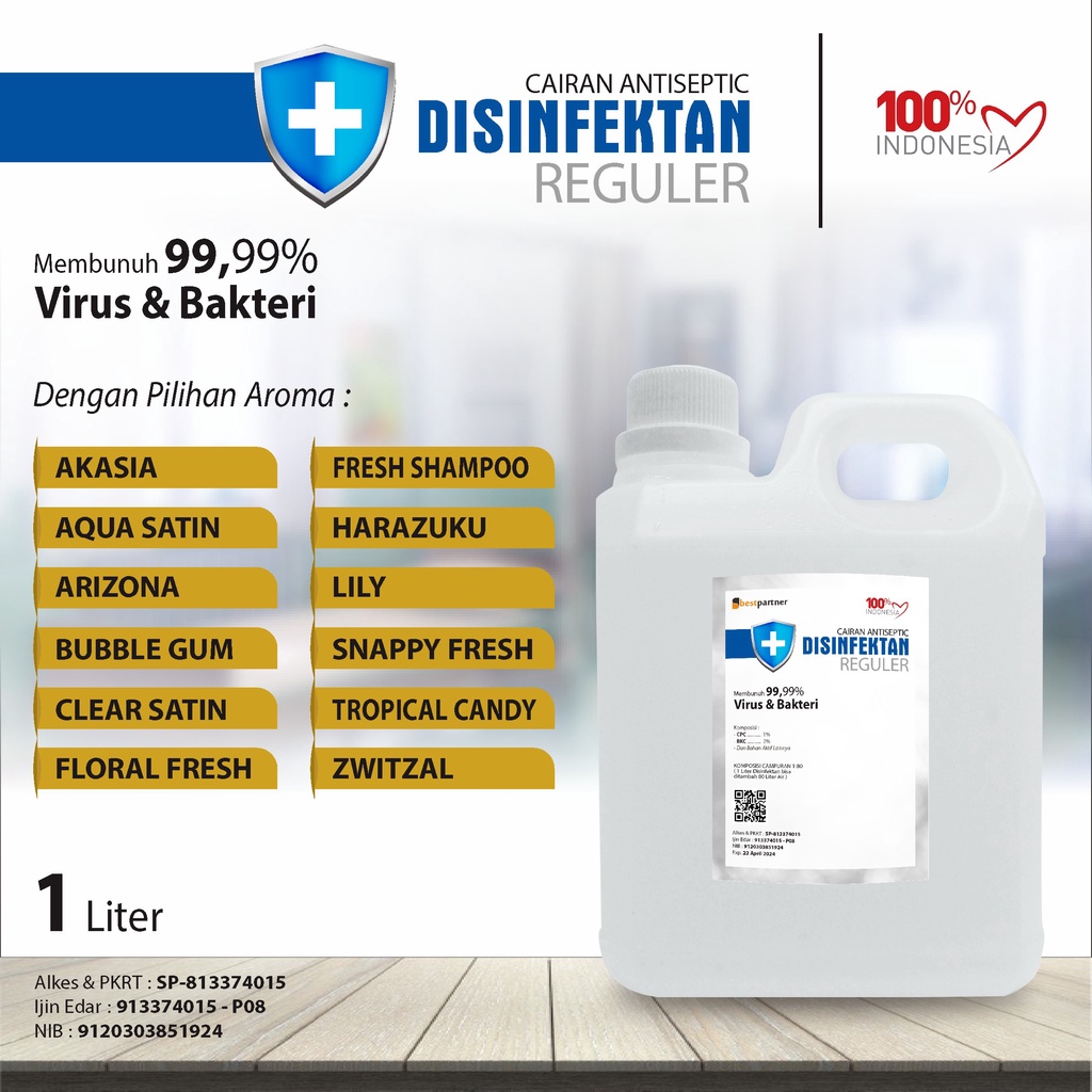 Disinfectant Antiseptik Konsentrat Cairan Desinfektan 1 liter Reguler Aroma Segar dan Wangi (jerigen)