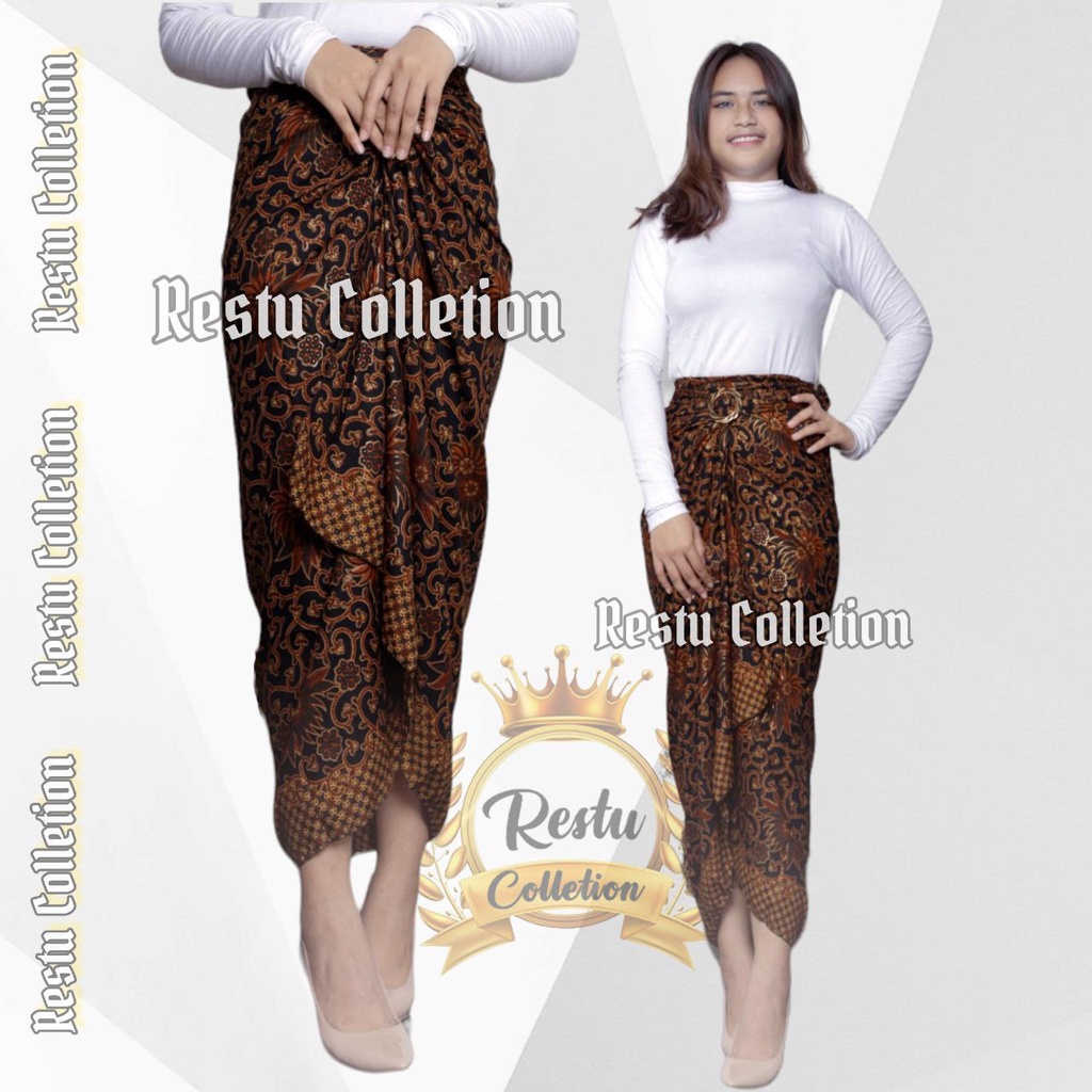 { COD } Rok Lilit Warp Skirt Serut Batik Songket Jumputan Panjang Wanita Bawahan Kebaya Kondangan Nikahan Wisuda Modern Cewek Bahan Sutra HQ Premium All Size By Restu Colletion Motif BK Hitam