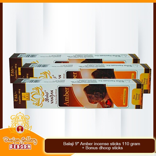 Dupa Balaji 9&quot; Amber incense sticks 110 gram + Bonus dhoop sticks