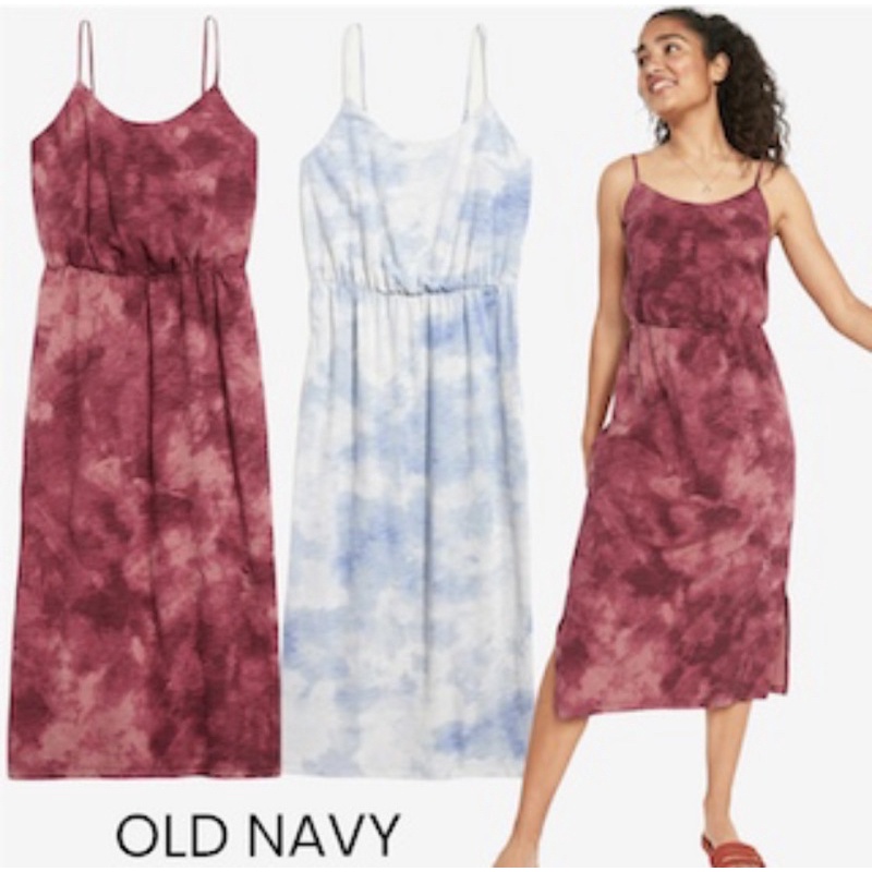 OLD NAVY Waist Defined Tie-dye Slub Knit Midi Dress / Dress Tie-dye Wanita