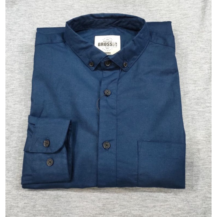 Kemeja Pria Navy Polos Lengan Panjang Original, Kemeja Biru Dongker Pria Distro, Kemeja Pria Basic, 