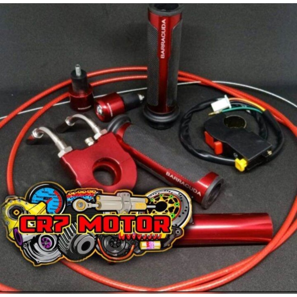 GAS SPONTAN FULL CNC+2 KABEL SERAT KARBON 190cm+HANDGRIP BARACUDA+TOMBOL SAKLAR_UNIVERSAL