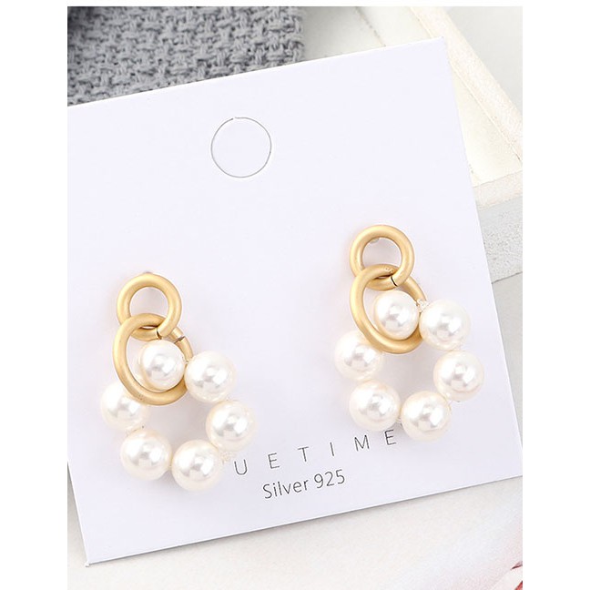 LRC Anting Tusuk Fashion Gold Plated Gold Ring Small Pearl S925 Silver Needle Earrings Y62838