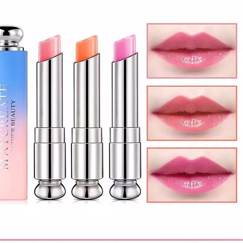⚡iap Kirim (cod) MAYCREATE LIPSTICK KOREA WATERPROOF ORIGINAL COLOR CHANGING - PINK / ORANGE / PURPL