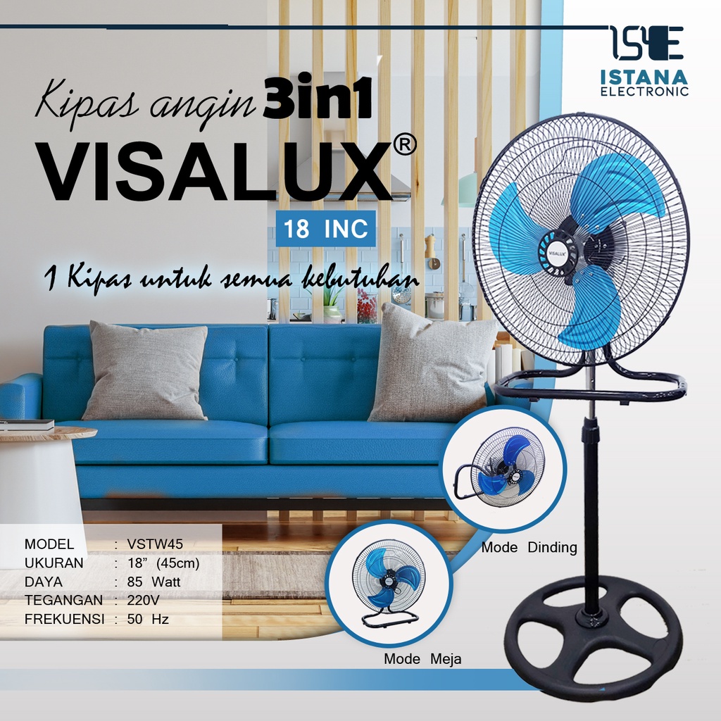 &quot;100RB LANGSUNG BUNGKUS&quot; Kipas angin besi Industrial fan (3 IN 1) MERK INFICO IMPORT BER SNI RESMI ! VS-TW45 Multi-fungsi - SALE FREE ONGKIR +