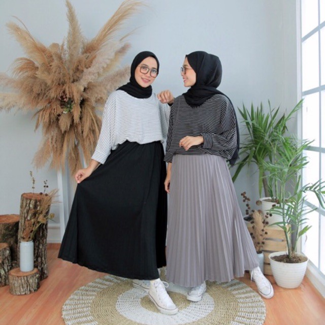 (BISA COD) PALING MURAH! Rok Plisket Mayung Hyget / Flare Skirt / Maxi Skirt Prisket Pleates