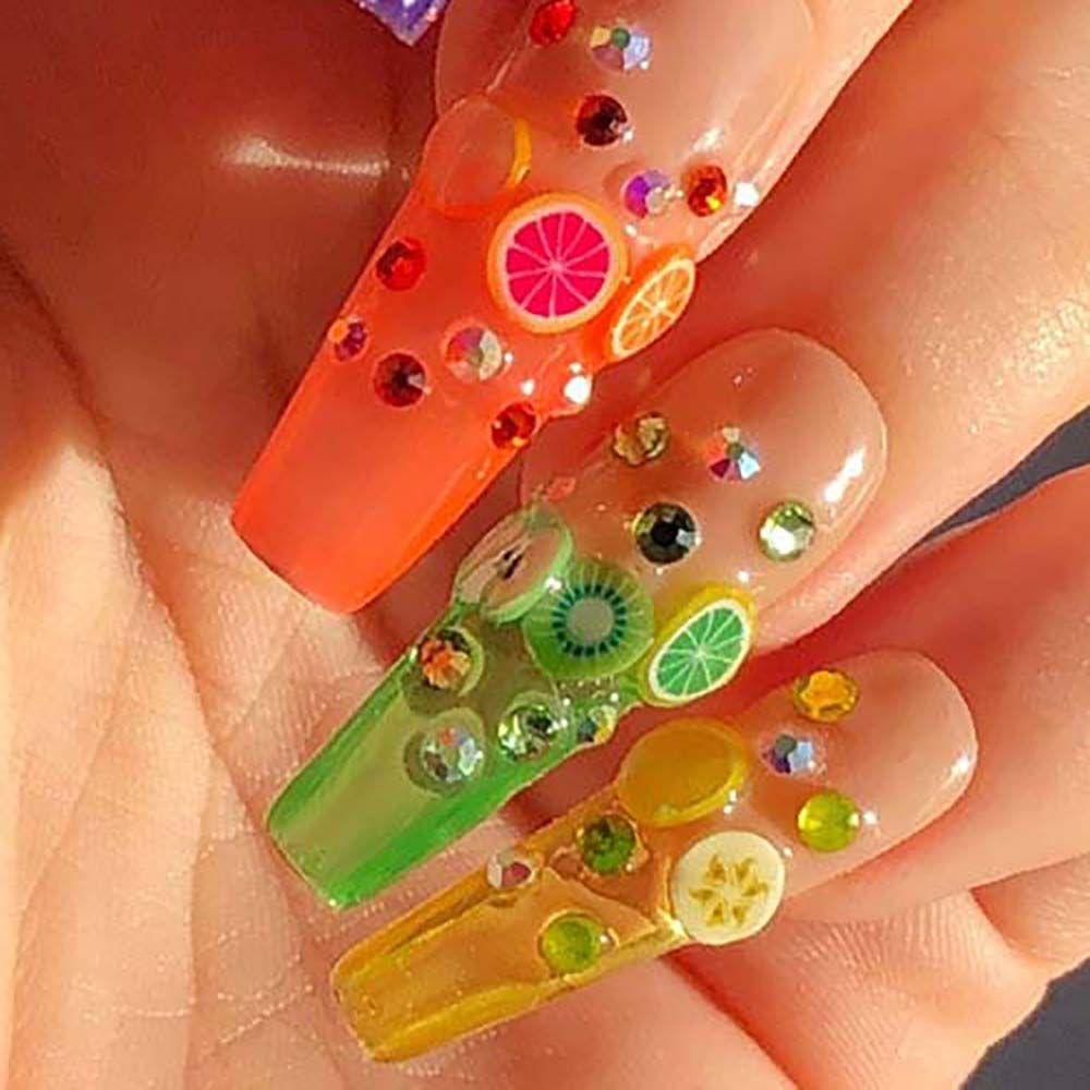 AUGUSTINA Agustina Mutiara Dekorasi Nail Art Roda Warna-Warni Lolipop Shell Irisan Manikur Alat Ukuran Campur 3D Kuku Rhinestones