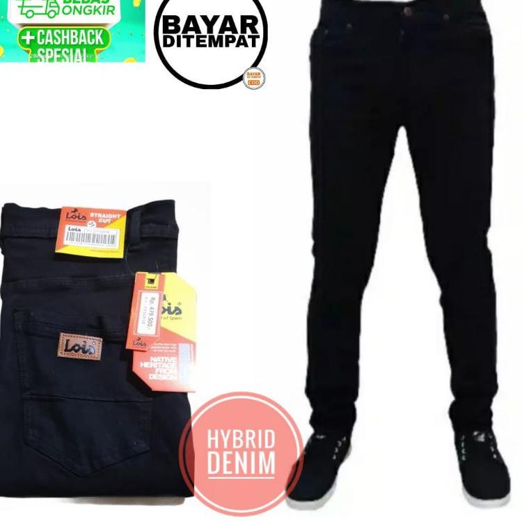 Big Sale.. Celana Lois Pria Cowok Dewasa Jeans Panjang Pensil Jumbo Besar Slimfit Karet Melar Hitam