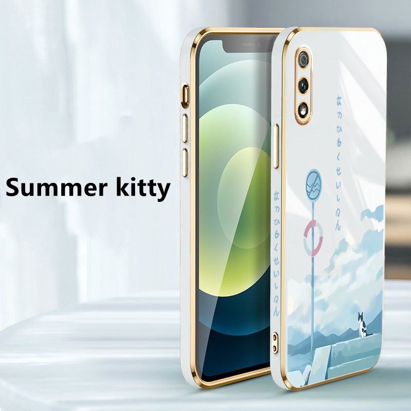 Cute Cat Phone Case For VIVO Y50 Y30 Y20i Y12S Y11 Y19 S1 PRO Y93 Y91C Y12 Y15 Y17 Y20S Y20 Y30i Luxury Cartoon Soft electroplate Lanyard cover couple