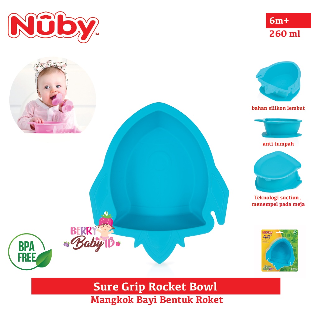 Nuby Sure Grip Rocket Suction Bowl Mangkok Makan Silikon Bayi Anak Berry Mart