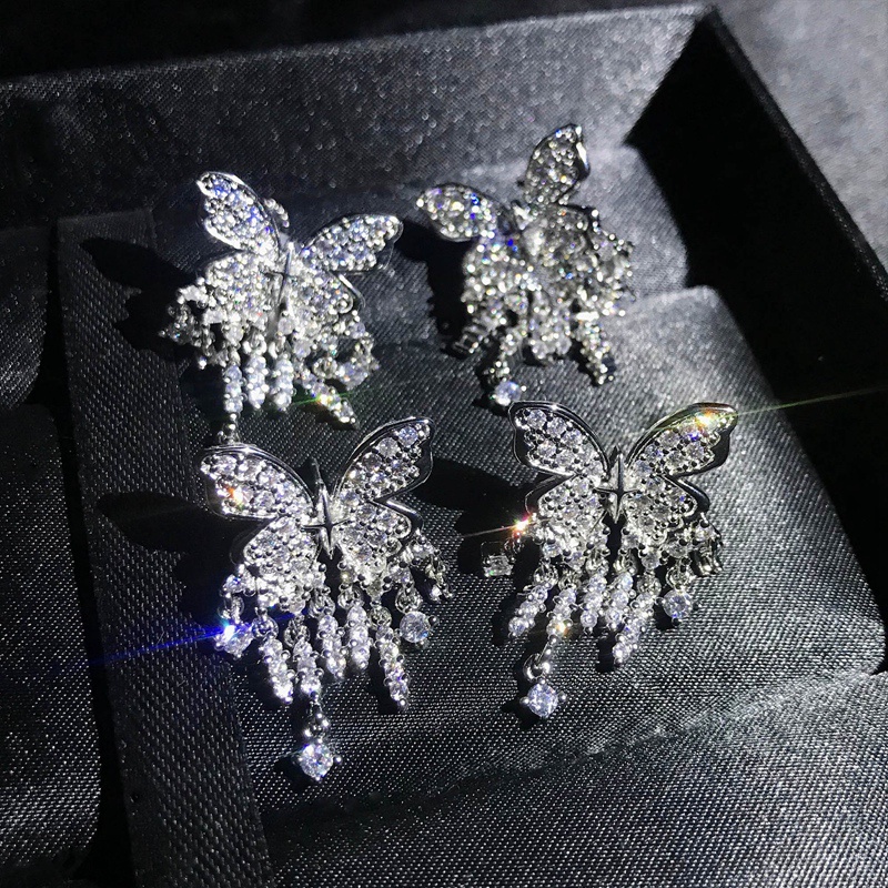 Anting Drop Zircon Bentuk Kupu-Kupu Kecil Untuk Wanita