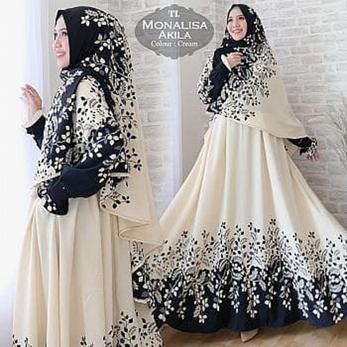 (Promo) Set Syari Putih Polos MAXMARA [Syari Monalisa Akila Cream TL] Gamis Wanita Monalisa Cream