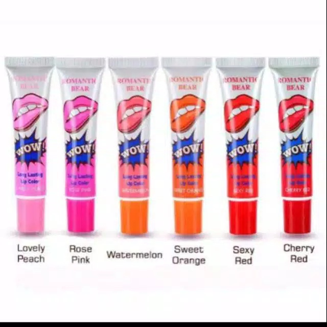 Romantic Bear Anti Air / Perona Bibir Kupas 6 Warna Cair Tahan Lama / Lip Tint / Riasan Lipstik