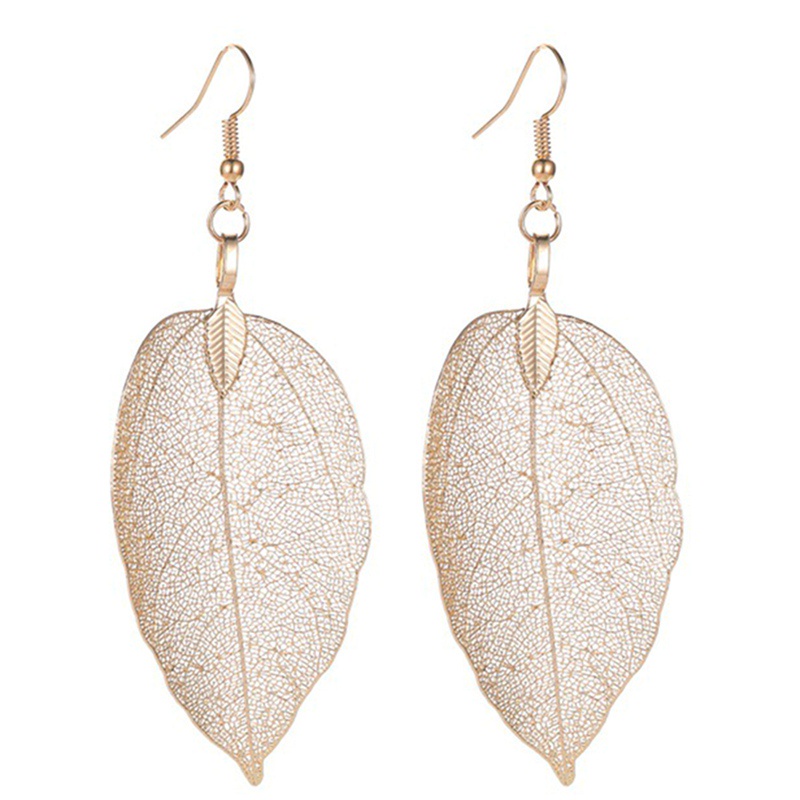 Natural Real Leaf Earrings New Fashion Gold And Silver Big Statement Earrings For Women Tree Earrings