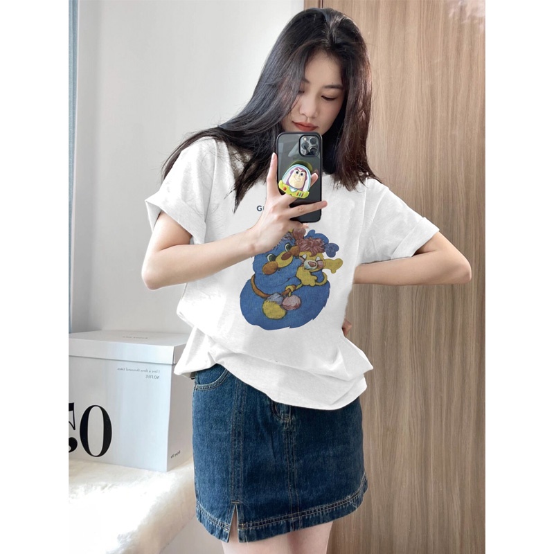 EUNII T-shirt Lengan Pendek ️Cetakan Boneka Longgar Korean Style/Kaos Atasan Wanita/Baju Kaus Oversize Wanita