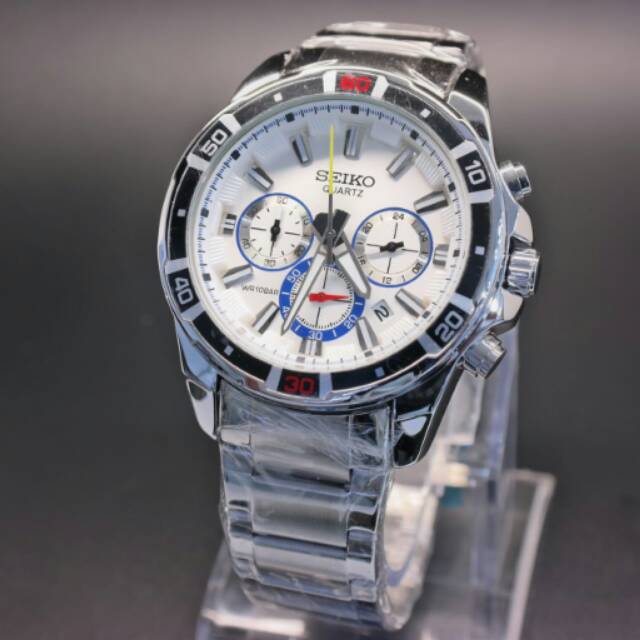 Jam Tangan Elegant Pria Seiko 505 Chrono Silver Premium